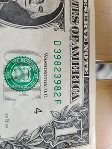 39823982. $1 FRN Fancy Repeater Serial Number. - Picture 1 of 3