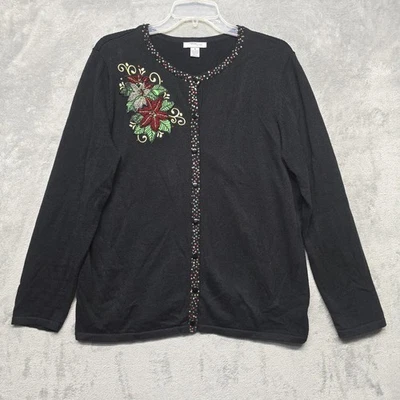 Cárdigan suéter Mercer Street Studio para mujer talla mediana negro con cuentas de pascua Foto 1 de 4