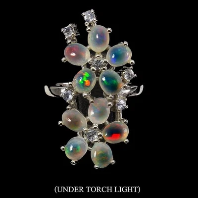 Anello in argento sterling 925 ovale opale di fuoco tanzanite gemma... - Immagine 1 di 4