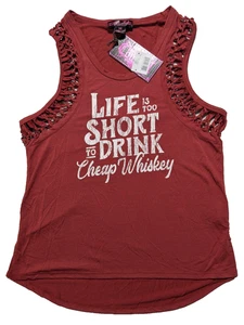 ROCK & ROLL COWGIRL Life is Too Short To Drink Cheap Whiskey JR Medium Tank NEW - Picture 1 of 16