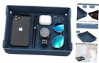 Faux Leather Valet Tray Organizer for Men - Catch-All Tray for Rectangle Blue