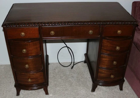 Vintage Mahogany Knee Hole Desk Gadrooned Edge Double Pedestal  Circa 1910 Cover