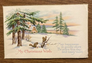 Antigua postal de Navidad de principios de 1900 sin usar ardillas invierno nieve A9 - Imagen 1 de 12
