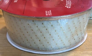 2 " Wired Ribbon Metallic Banded Edge Sheer with Gold Dots, 100’ x 2” - Picture 1 of 4