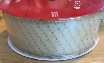 2 " Wired Ribbon Metallic Banded Edge Sheer with Gold Dots, 100’ x 2” - Image 1 of 4