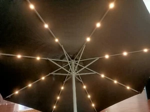 Outdoor Umbrella 2.7m Wide With Solar LED Light Heavy Duty Market Umbrella Black - Picture 1 of 8