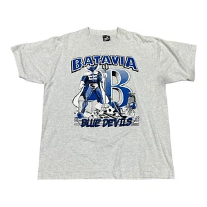Vintage 90's Blue Devil's Shirt Batavia High School Batavia, NY Mascot Size XL - Picture 1 of 5