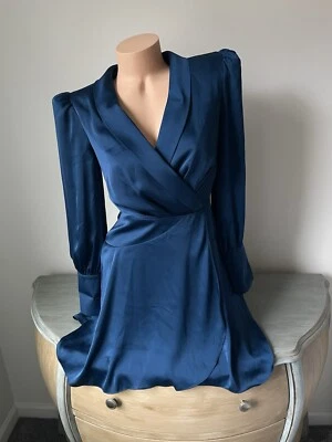 Mini Vestido de Noche BCBG Max Azria Imitación Envoltura Talla 2 Xs Nuevo Poseidón Verde Azulado Largo SL Foto 1 de 4