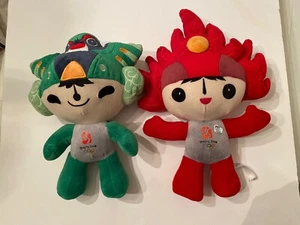 2008 Beijing Olympics Fuwa Plush Mascots Lot 2 Souvenir Red Flames Green China - Picture 1 of 10