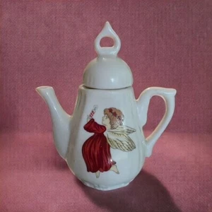 Teiera Vintage Ceramica con Disegno Angelo e Coperchio Giocattolo Bambino Finta Gioco Natale (L4) - Foto 1 di 9