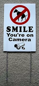 NO DOG POOP - SMILE YOU'RE ON CAMERA 8"X12" Plastic Coroplast Sign with Stake - Picture 1 of 1