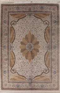Silk Traditional Style Turkish Area Rug Ivory 8x11 ft Dining Room Carpet - Picture 1 of 20