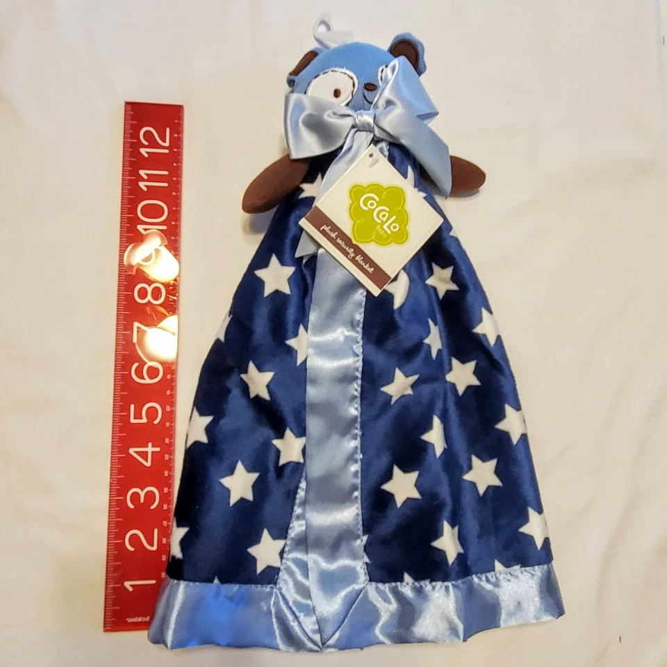 Кокало синий коричневый белый звезда медведь щенок собаки плюшевый медведь атласное одеяло безопасности  - Изображение 1 из 4