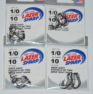 4 packs eagle claw bass crappie drop shot hook 1/0 lazer sharp 10 per pack - Picture 1 of 3