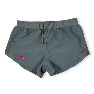 Under Armour Girl's Althletic Shorts Grey Pink Logo Size 10-12 - Picture 1 of 10