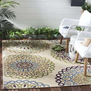 SAFAVIEH Outdoor VER092-0514 Veranda  Cream / Green Rug - Picture 1 of 21