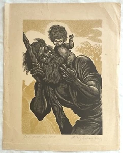 FRITZ EICHENBERG – ST. CHRISTOPHER WOOD ENGRAVING HAND SIGNED 1947. - Picture 1 of 3