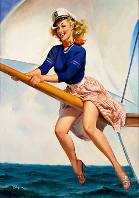 Cartel artístico vintage pin up modelo impresión Gil Elvgren lienzo pintura zarpar Foto 1 de 4