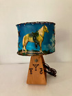 Vintage Horse Wood Stirrup Lamp with Vintage Horse Shade Works!