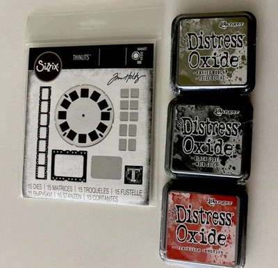 Lote Tim Holtz "VAULT PICTURE SHOW" Sizzix Thinlits Troquelado Distress Óxido Tintas Foto 1 de 4