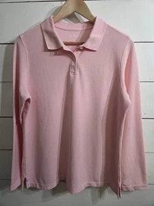 L.L. Bean Long Sleeve Polo Shirt Womens Large Pink Cotton Collared Pullover - Picture 1 of 6
