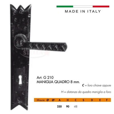 Coppia maniglia con placca per porte lavorata in ferro battuto interasse 90 mm - Immagine 1 di 3