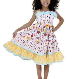 Jelly The Pug Girls Sz 4 Spring Bling Sassy Woven Cotton Dress Floral Polka Dot - Picture 1 of 11