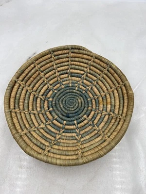 Vintage Handwoven Seagrass Basket Shallow Plate Boho Rustic Decor 9" Wide - Image 1 of 4