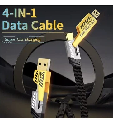 4in1 USB Type-C Cable 4ft Data Cord Super Fast Charging Cable For iPhone Samsung - Image 1 of 4