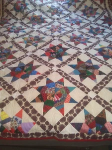 Vintage handgenäht Pinwheel 8 Punkt Stern Quilt Handarbeit 86” x 72” bunt - Bild 1 von 15