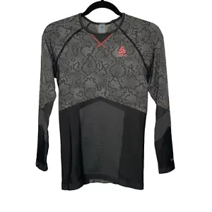 Odlo Gray/Black Patterned Blackcomb Ling Sleeve Activewear Baselayer Sz M - Picture 1 of 16