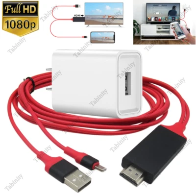 1080P For iPhone HDMI Mirroring Cable Phone to TV Cord Plug Converter Adapter - Image 1 of 4