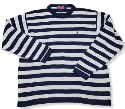Suéter Polo Ralph Lauren Para Hombre Vintage Años 90 Lino Algodón Azul Blanco Cuello Redondo L Foto 1 de 4