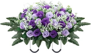 Headstone Flower Saddle,Large Artificial Cemetery Flowers for Grave,Cemetery Mem - Picture 1 of 12