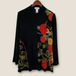 Draper & Damon's Asian Jacket Womens Size Small Black Floral Button Textured - Picture 1 of 9