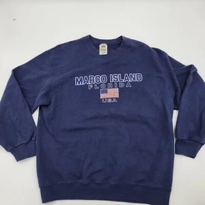 Vintage Marco Island Sweatshirt Men's Large Long Sleeve Blue American Flag USA - Picture 1 of 4