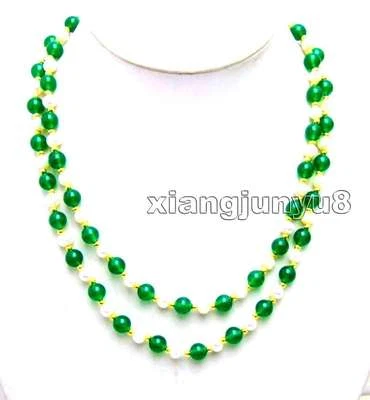 6-7毫米天然FW白色珍珠项链女式绿色玉长项链40英寸 — 第 1/4 张图片