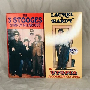 Lot of 2 VHS Cassettes 3 Stooges Simply Hilarious and New Laurel & Hardy Utopia - Imagen 1 de 3