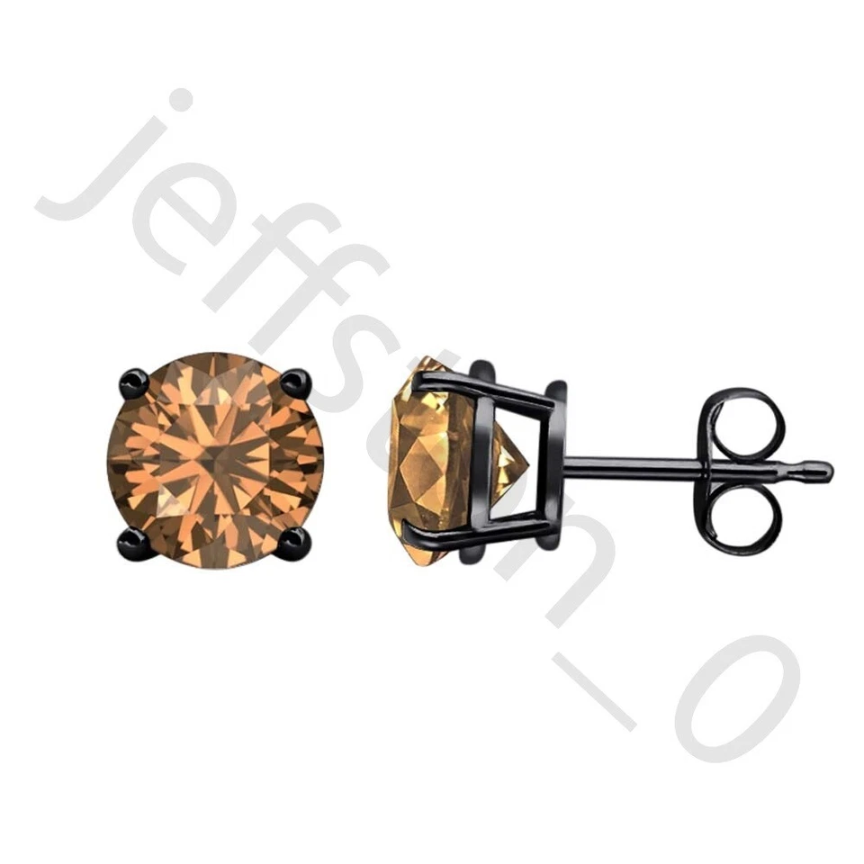 1.60 Ct Lab Created Smoky Quartz 14k Black Gold Over Solitaire Stud Earrings 6mm - Image 1 of 4