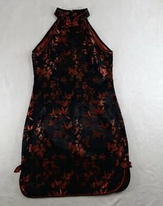 Pantalón Corto Cheongsam Mujer Qipoa Mezcla Seda Negro Rojo Floral Talla 10 - Imagen 1 de 14