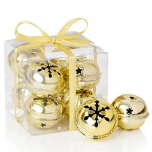 Snowflake Design Jingle Bells GOLD Pack x 8 Christmas Decorations 4cm - Picture 1 of 1