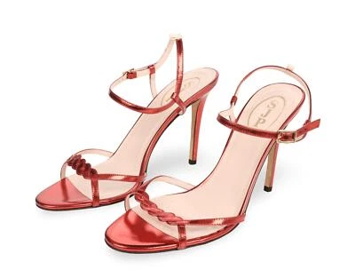 Sandalias de tacón con hebilla de cuero metálico rojo SJP para mujer talla 9,5 40 Foto 1 de 4