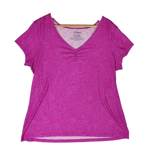 L.L. BEAN Pink Floral Print Activewear Athletic Top Shirt Women Size XL Regular - Picture 1 of 4