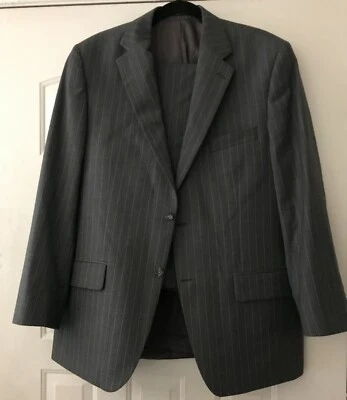 Patrick James Mens Wool Suit Size 42R/Charcoal Gray/Blue Pinstripe/Canada - Image 1 of 3