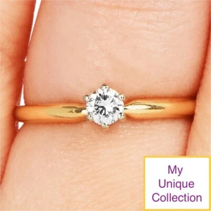 14k White Yellow Gold .20ct Solitaire Bright Diamond Engagement Ring Size 5 - Picture 1 of 7