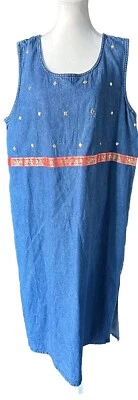 VTG 90’s Casual Corner Women’s Sz 2X Maxi Sleeveless Denim Patio Dress Bling - Image 1 of 4
