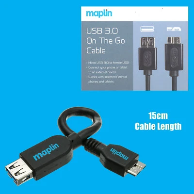 Maplin Stecker Micro USB 3.0 auf Buchse USB OTG 15 cm Kabel Adapter für mobiles Gerät - Bild 1 von 3