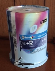TDK Electronics 100 pack DVD+R Recordable DISKS 16x 4.7 Gb NEW Sealed Media - Picture 1 of 3