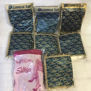 Vtg Silkies Pantyhose Control Top Size M White Cream Taupe Navy Size S Lot 8 New - Picture 1 of 7