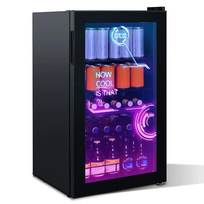 HCK 98L Mini Beverage Fridge,‎Cyberpunk Style,0-10 °C,39 dB,‎ 3.5 Cubic Feet